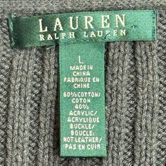 Lauren Ralph Lauren Shawl Collar Cardigan Belted Gray Cable Knit Womens L Cozy - Picture 7 of 12